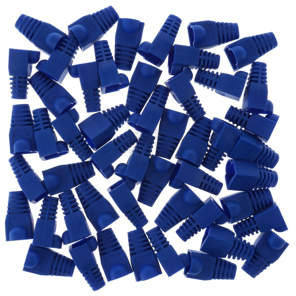 RJ-45 RJ45 Ethernet Strain Relief Boot Cover, Blue, for CAT5 CAT6, 50 Pack