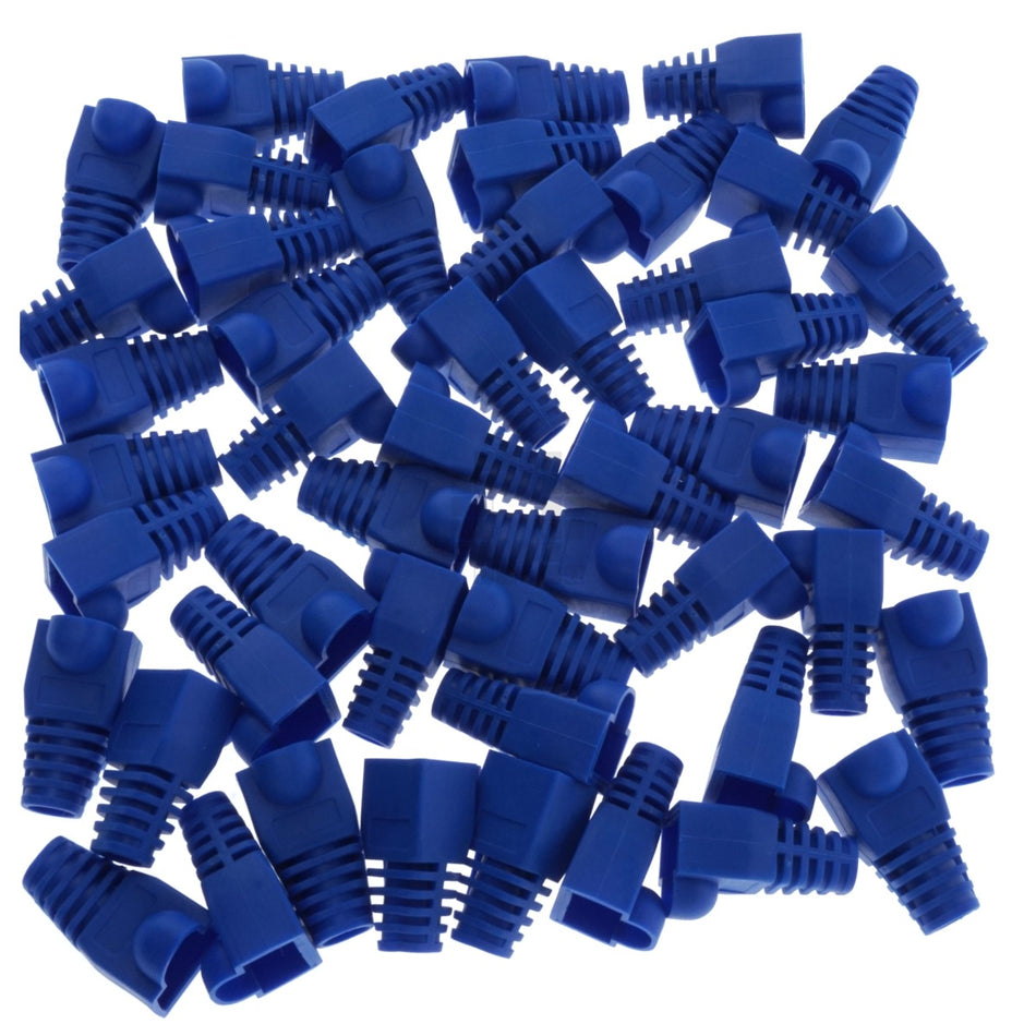 RJ-45 RJ45 Ethernet Strain Relief Boot Cover, Blue, for CAT5 CAT6, 50 Pack