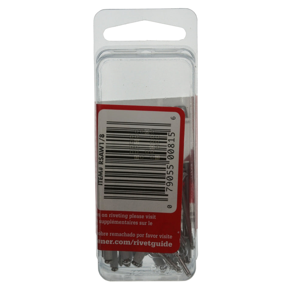 Arrow Fastener RSAW1/8 1/8" Diameter x  1/8" Grip Short Aluminum Pop Rivet, White, 25-Pack
