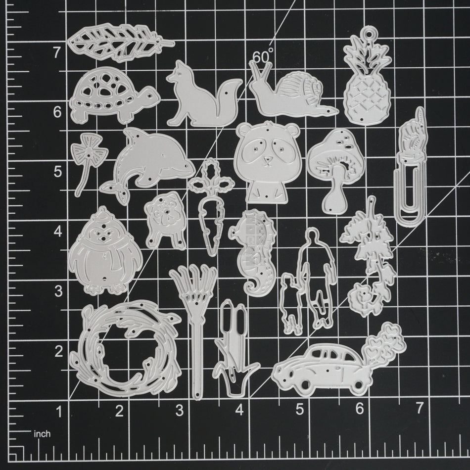 Small Animals Plants People Vehicles Trees 20 Piece Metal Cutting Die Assortment