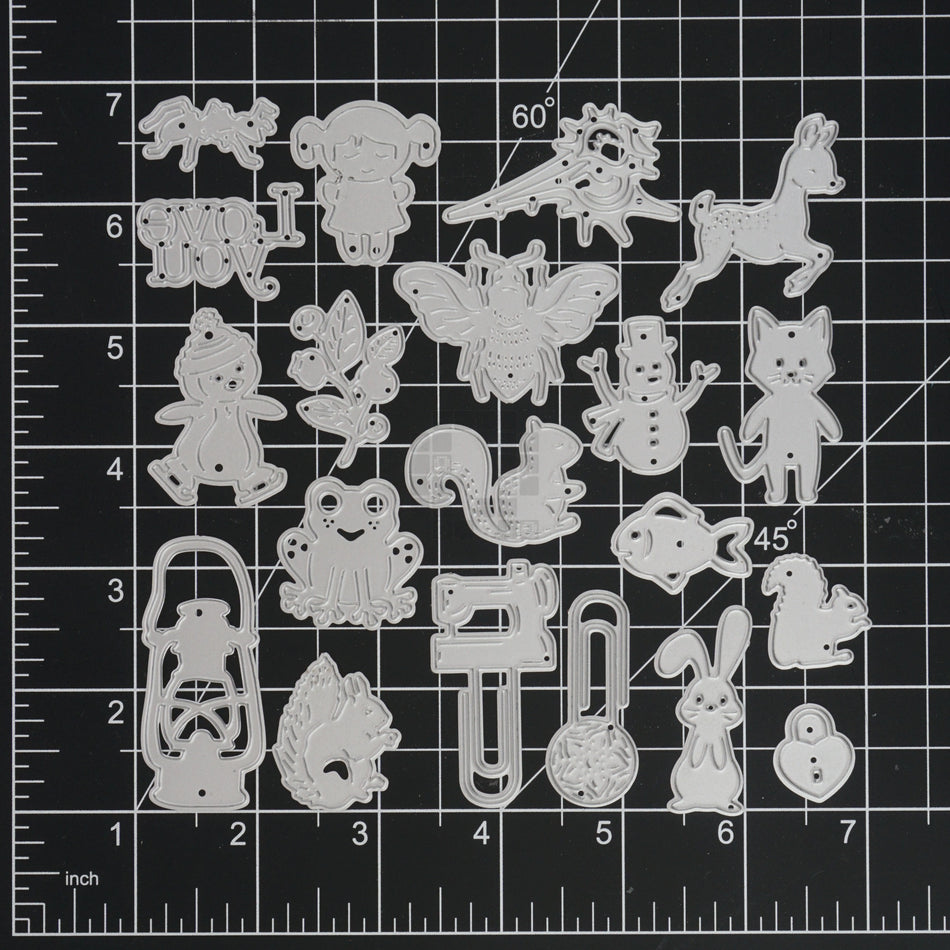Small Animals Plants People Vehicles Trees 20 Piece Metal Cutting Die Assortment