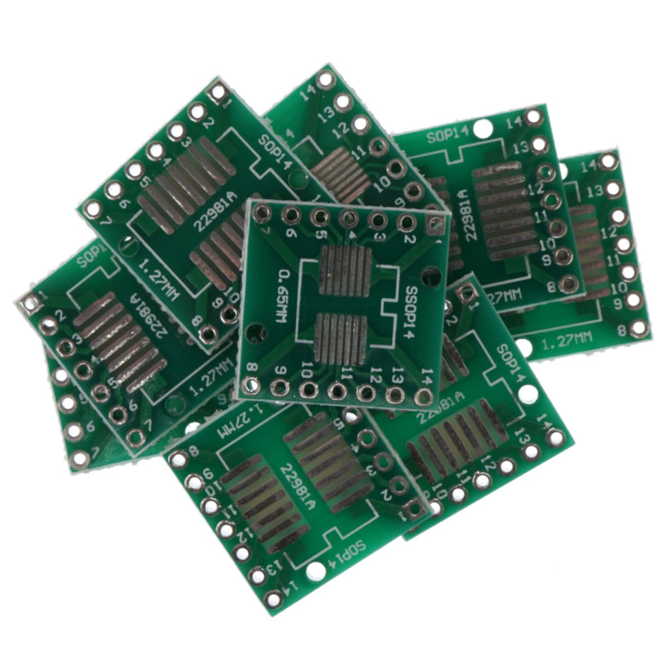 SOP14 0.65mm SSOP 1.27mm to DIP14W IC Adapter Converter Circuit Board PCB, 10-Pack