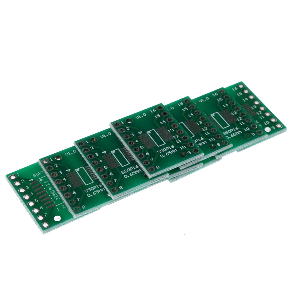SOP16 SSOP16 DIP16W Adapter Printed Circuit Board PCB, 0.65/1.27mm Pitch, 10-Pack