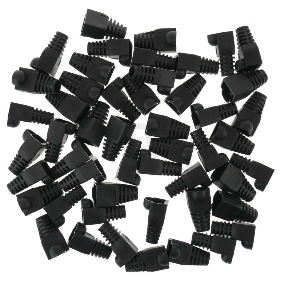 RJ-45 RJ45 Ethernet Strain Relief Boot Cover, Black, for CAT5 CAT5E CAT6, 50 Pack