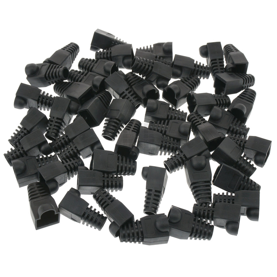 RJ-45 RJ45 Ethernet Strain Relief Boot Cover, Black, for CAT5 CAT5E CAT6, 50 Pack