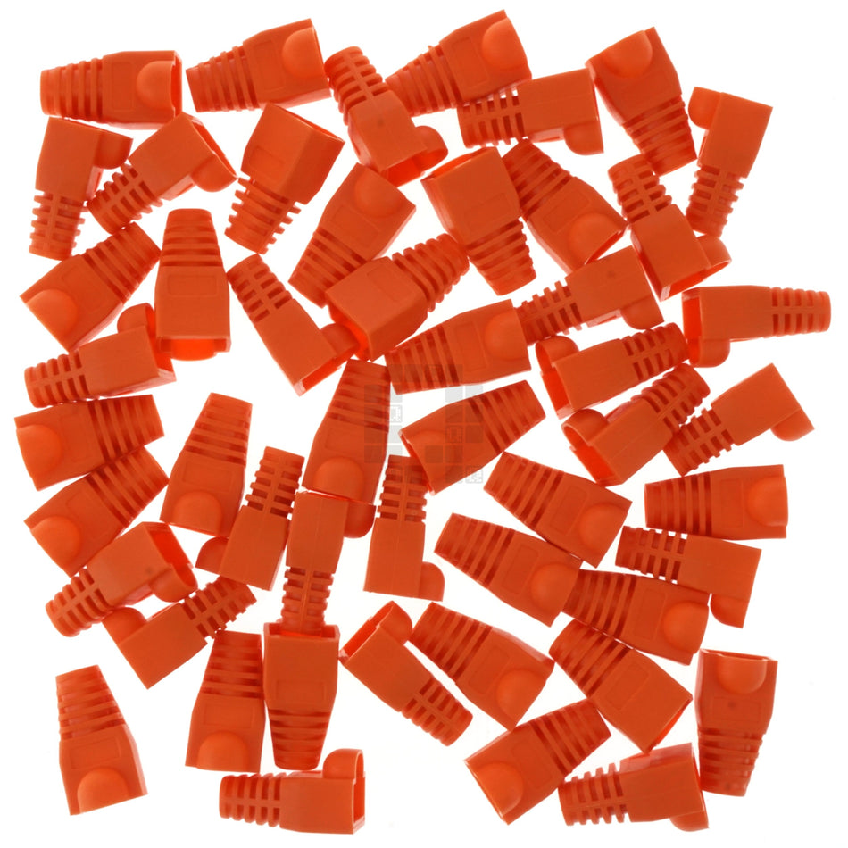 RJ-45 RJ45 Ethernet Strain Relief Boot Cover, Orange, for CAT5 CAT6, 50 Pack