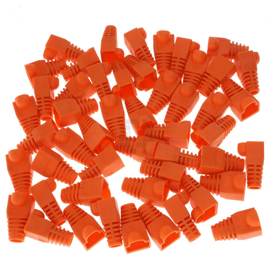 RJ-45 RJ45 Ethernet Strain Relief Boot Cover, Orange, for CAT5 CAT6, 50 Pack