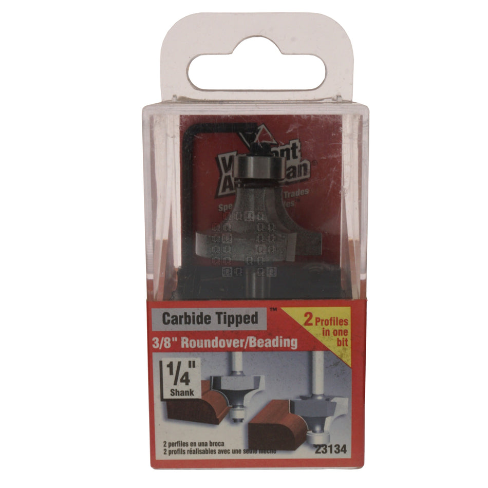 Vermont American 23134  Carbide Tipped 3/8" Roundover / Beading Router Bit, 1/4" Shank
