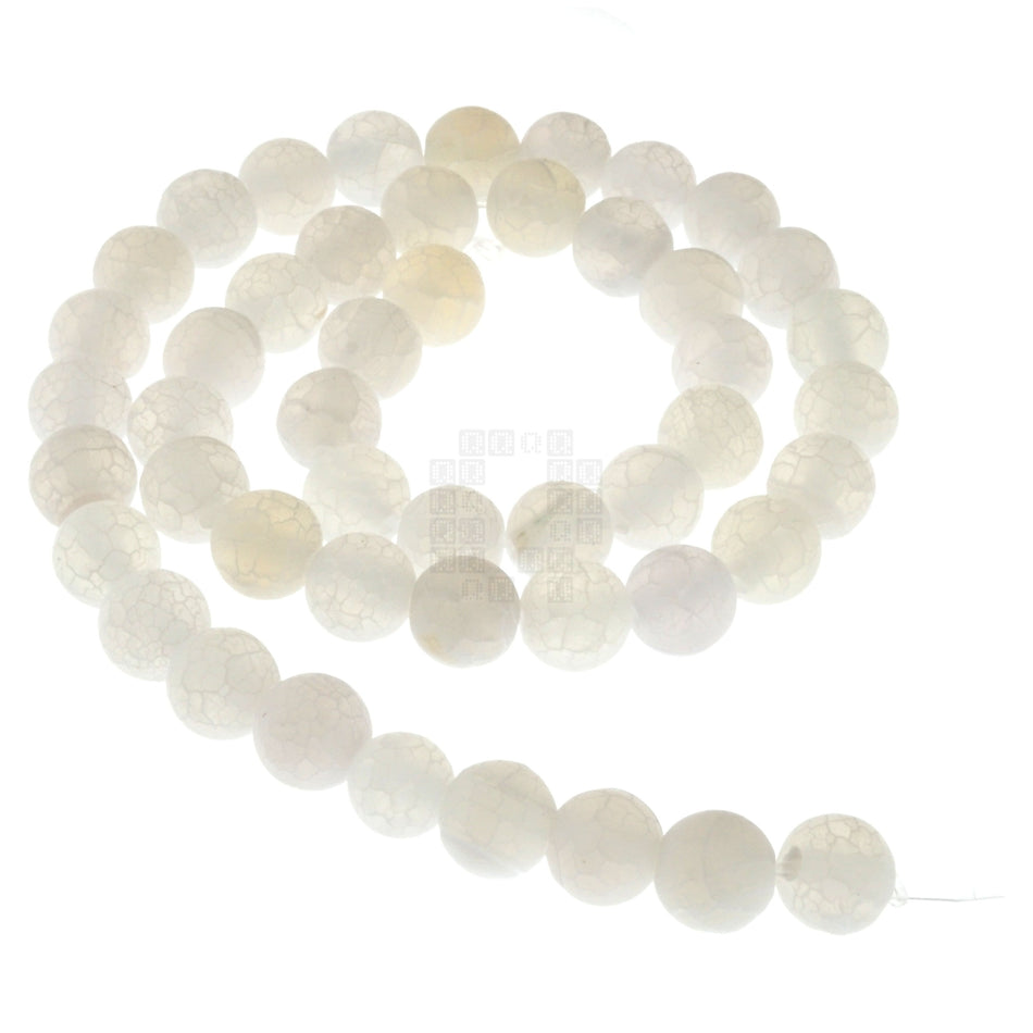 White Frost Cracked Agate 8mm Round Beads, 45 Pieces