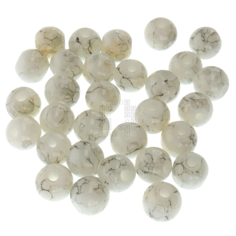 White Marble 8mm Loose Glass Beads, 30 Pieces