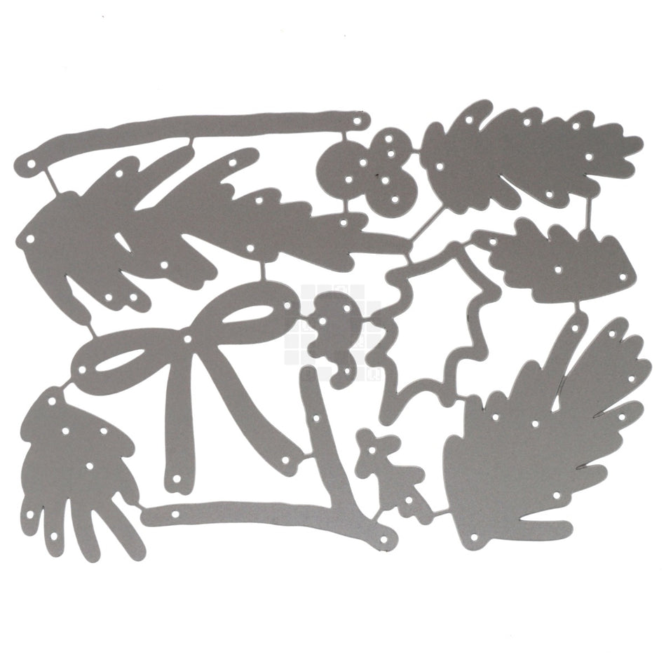 Holiday Wreath Pieces, Bow and Berries Metal Cutting Die 12 Piece Set